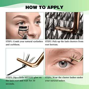 Lash Clusters 300pcs Individual Lashes 50D 0.07D Curl 14mm DIY Eyelash Extension KEYYOU Large Tray Volume Soft&Natural Cluster Lashes(50D-0.07D,14）