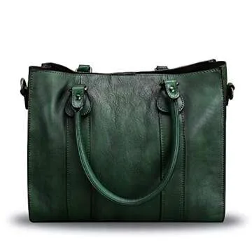 Genuine Leather Satchel Purses Handbags for Women Top Handle Shoulder Bags Lady Crossbody Tote Bags (Green)