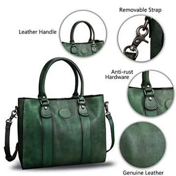 Genuine Leather Satchel Purses Handbags for Women Top Handle Shoulder Bags Lady Crossbody Tote Bags (Green)