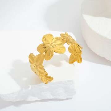 WOWORAMA Gold Flower Bracelet for Women Wide Floral Chunky Cuff Bracelets Vintage Boho Daisy Flower ...