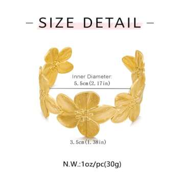 WOWORAMA Gold Flower Bracelet for Women Wide Floral Chunky Cuff Bracelets Vintage Boho Daisy Flower Bracelet Matte Gold Statement Bangle Bracelet