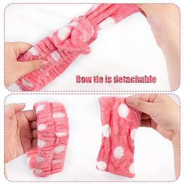 Shindel 6PCS Makeup Headband Set, Bow Hair Bands with Wristbands Coral Fleece Face Wash Headbands for Women Spa Makeup Shower Skin Care Yoga