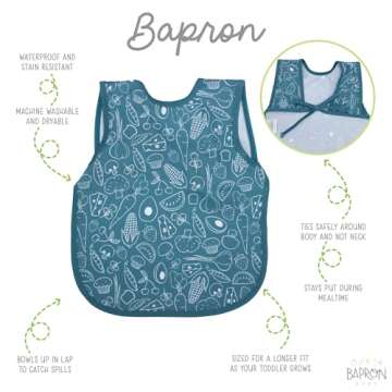 BapronBaby Neutral Foodie Bapron - No Neck Tie Safer Bib for Baby & Toddler - Soft Waterproof Stain ...