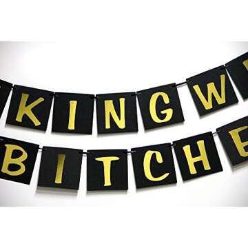 Hatcher lee Drinking with My Bitches Banner - Hanging Pennant Party Banner Decorations Bachelorette Party Decorations - Engagement Party Decorations Black