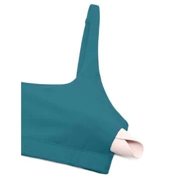 CRZ YOGA Butterluxe Spaghetti Strap Sports Bras for Women - Square Neck Yoga Wireless Low Coverage Padded Cami Crop Top Borealis Green Medium