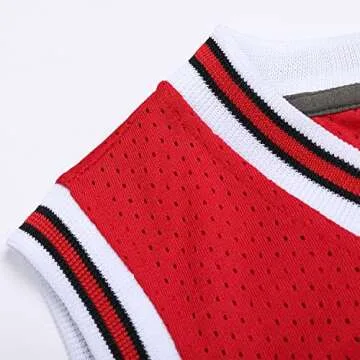 DEHANER Blank Basketball Jersey for Men Unisex Fathers Mesh 70s 80s 90s 00s 10s Hip-Hop Tank Tops,White Neckline-Red Jersey,Men Size Medium