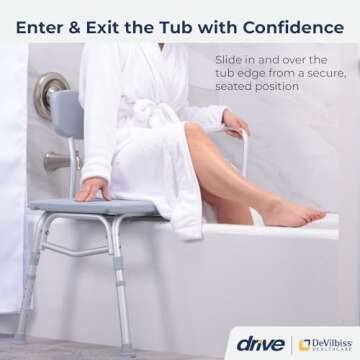 Drive Medical 12011KD-1 Tub Transfer Bench For Bathtub, Height Adjustable Shower Bench with Backrest...