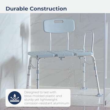 Drive Medical 12011KD-1 Tub Transfer Bench For Bathtub, Height Adjustable Shower Bench with Backrest, Shower Seat Shower Chair Bath Chair for Elderly, Seniors, Arm Support for Transfer, 400 Weight Cap