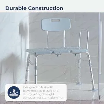 Drive Medical 12011KD-1 Tub Transfer Bench For Bathtub, Height Adjustable Shower Bench with Backrest, Shower Seat Shower Chair Bath Chair for Elderly, Seniors, Arm Support for Transfer, 400 Weight Cap