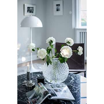 Magcolor Small Glass Round Vase for Weddings,Ribbed Crystal Glass Vase,Events, Decorating, Arrangements, Flowers, Office or Home Décor, Pack of 1 (6.9“ Tall 6.9“ Wide)