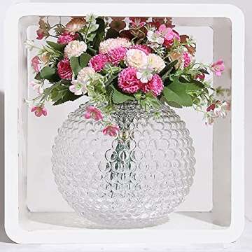 Magcolor Small Glass Round Vase for Weddings,Ribbed Crystal Glass Vase,Events, Decorating, Arrangements, Flowers, Office or Home Décor, Pack of 1 (6.9“ Tall 6.9“ Wide)