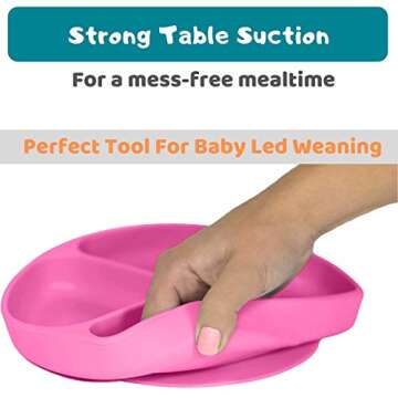 Silicone Baby Feeding Set | Suction Plate for Toddlers + Pocket Bib + Bendable Spoon | BPA Free | Dishwasher, Microwave and Oven Safe (Pink)