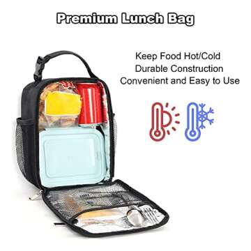 Femuar Lunch Box for Men Women Adults Small Lunch Bag for Office Work Picnic - Reusable Portable Lunchbox, Black