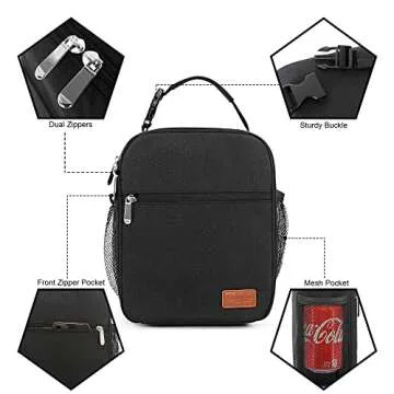 Femuar Lunch Box for Men Women Adults Small Lunch Bag for Office Work Picnic - Reusable Portable Lunchbox, Black