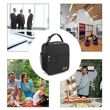Femuar Lunch Box for Men Women Adults Small Lunch Bag for Office Work Picnic - Reusable Portable Lunchbox, Black