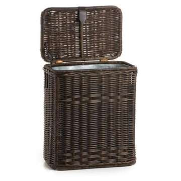 The Basket Lady Wicker Kitchen Trash Basket with Metal Liner, 16 in L x 10.5 in W x 24 in H, Antique...
