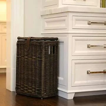 The Basket Lady Wicker Kitchen Trash Basket with Metal Liner, 16 in L x 10.5 in W x 24 in H, Antique Walnut Brown