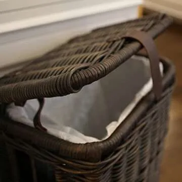 The Basket Lady Wicker Kitchen Trash Basket with Metal Liner, 16 in L x 10.5 in W x 24 in H, Antique Walnut Brown