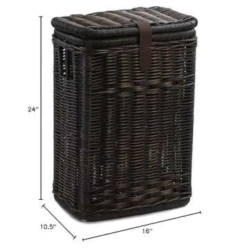 The Basket Lady Wicker Kitchen Trash Basket with Metal Liner, 16 in L x 10.5 in W x 24 in H, Antique Walnut Brown