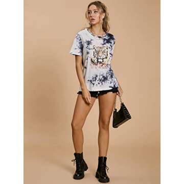 SOFIA'S CHOICE Women Tie dye Graphic Tee Shirt for Women Teen Girls Long Sleeve Casual Funny Cute T Shirt Top (A3-Black&White Tie dye01, X-Large)