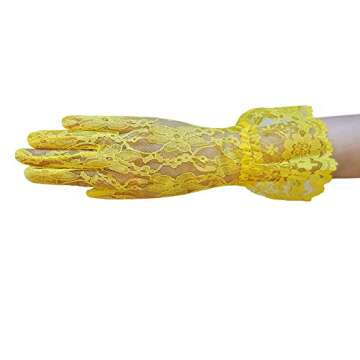 ZaZa Bridal Flower Pattern Women's Lace Gloves with Ruffle Wrist Length-Yellow