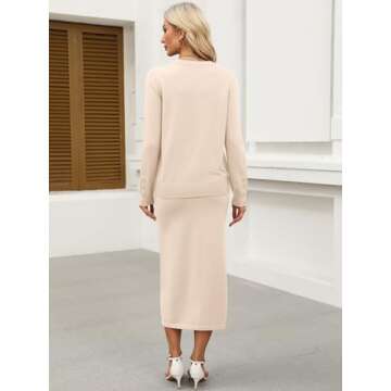 ANRABESS Women 2 Piece Outfits Striped Sweater Skirt Sets 2025 Fall Casual Long Sleeve Pullover Top Lounge Travel Midi Dress Beige Medium