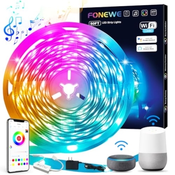 FONEWE Smart WiFi LED Lights for Bedroom 50FT Music Sync LED Lights Work with Alexa and Google Assis...