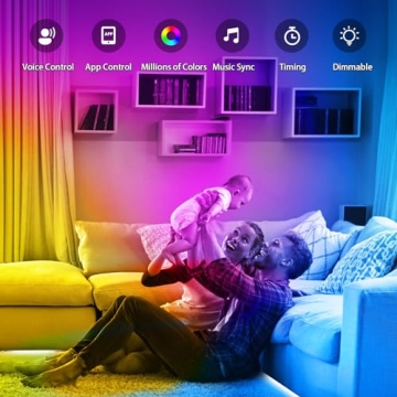 FONEWE Smart WiFi LED Lights for Bedroom 50FT Music Sync LED Lights Work with Alexa and Google Assistant RGB Color Changing LED Strip Lights Led Light Strip with APP Control