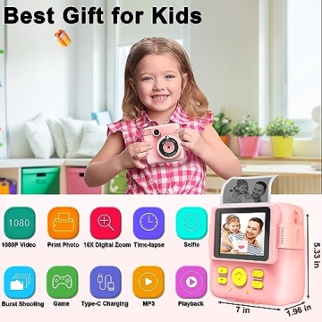 GKTZ Kids Instant Print Camera 1080P HD Toy Gifts