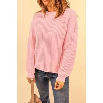 PRETTYGARDEN Women's Fashion Sweater Long Sleeve Casual Ribbed Knit Winter Clothes Pullover Sweaters Blouse Top (Pink,Small)