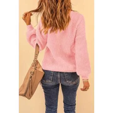 PRETTYGARDEN Women's Fashion Sweater Long Sleeve Casual Ribbed Knit Winter Clothes Pullover Sweaters Blouse Top (Pink,Small)