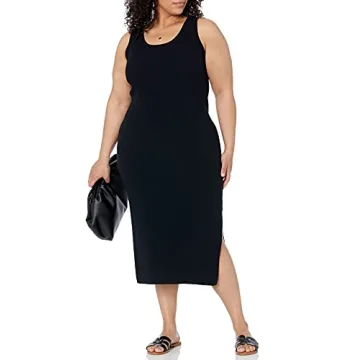 The Drop Women's Yasmin Side Slit Midi Sweater Tank Dress, Black, S