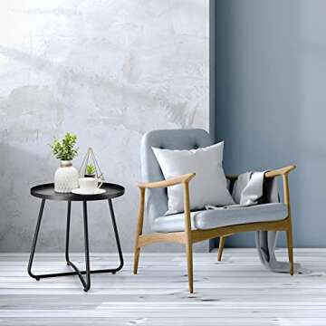 danpinera Outdoor Side Tables, Weather Resistant Steel, Small Round End Table for Patio Yard Balcony...