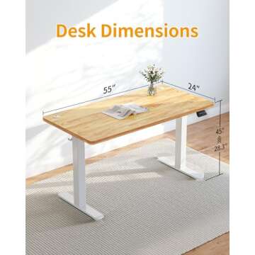 CubiCubi Electric Standing Desk, 55 x 24 Inches Height Adjustable Sit Stand Desk, Ergonomic Home Office Computer Workstation, Light Rustic Brown