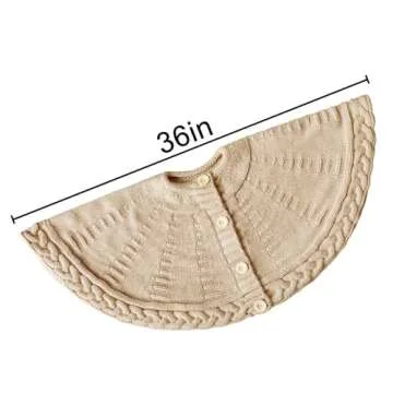 LimBridge Knitted Christmas Tree Skirt - 36" Beige, Rustic Cable Knit Christmas Decoration
