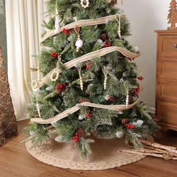 LimBridge Knitted Christmas Tree Skirt: 36 Inches Beige Tree Skirt, Chunky Cable Knit Thick Rustic Christmas Tree Decorations, Farmhouse Christmas Decor Xmas Holiday Home Party Decorations