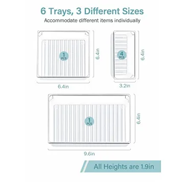 Kootek Desk Drawer Organizer Trays with 3-Size Drawer Dividers 6 Organizers Bins Customize Layout Storage Box for Bedroom Dresser Bathroom Kitchen Office
