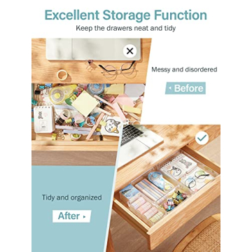 Kootek Desk Drawer Organizer Trays with 3-Size Drawer Dividers 6 Organizers Bins Customize Layout Storage Box for Bedroom Dresser Bathroom Kitchen Office