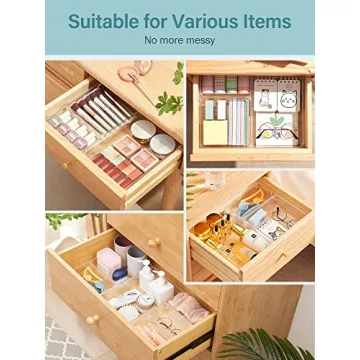 Kootek Desk Drawer Organizer Trays with 3-Size Drawer Dividers 6 Organizers Bins Customize Layout Storage Box for Bedroom Dresser Bathroom Kitchen Office