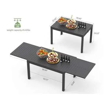 Domi 59" - 89" Expandable Patio Dining Table - Aluminum, Adjustable, Smooth-Sliding, Outdoor Furniture for 6-8 Person, Ideal for Backyard, Porch, Deck, Garden - Dark Brown,