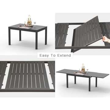 Domi 59" - 89" Expandable Patio Dining Table - Aluminum, Adjustable, Smooth-Sliding, Outdoor Furniture for 6-8 Person, Ideal for Backyard, Porch, Deck, Garden - Dark Brown,