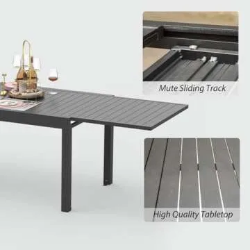 Domi 59" - 89" Expandable Patio Dining Table - Aluminum, Adjustable, Smooth-Sliding, Outdoor Furniture for 6-8 Person, Ideal for Backyard, Porch, Deck, Garden - Dark Brown,