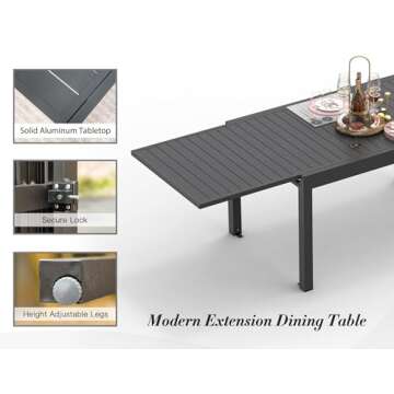 Domi 59" - 89" Expandable Patio Dining Table - Aluminum, Adjustable, Smooth-Sliding, Outdoor Furniture for 6-8 Person, Ideal for Backyard, Porch, Deck, Garden - Dark Brown,