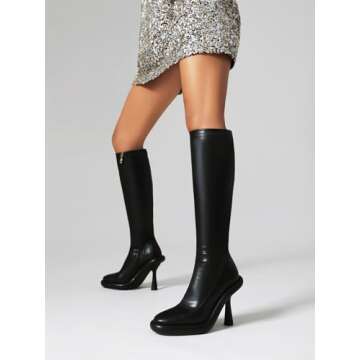 TAEPUSR Stylish Knee High Platform Stiletto Boots for Women, Edgy Design with Side Zipper