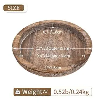 Hanobe Rustic Wooden Serving Tray: Round Wood Butler Decorative Tray Vintage Centerpiece Candle Holder Trays Farmhouse Ottoman Tray for Decor Countertop Home Decor Accessories for Coffee Table