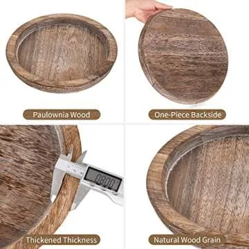 Hanobe Rustic Wooden Serving Tray: Round Wood Butler Decorative Tray Vintage Centerpiece Candle Holder Trays Farmhouse Ottoman Tray for Decor Countertop Home Decor Accessories for Coffee Table