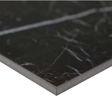 12x24 Nero Marquina Black with White Porcelain Floor and Wall Tile for Kitchen, Backsplash, Countertop, Bathroom, Fireplace Surround, Made in Italy (Polished, 1 Piece (1.94 sq.ft))