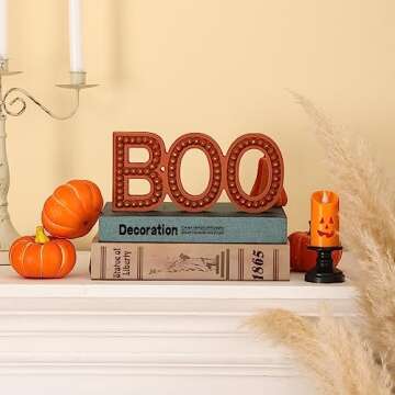 BAYSBAI Boo Halloween Sign, Halloween Decorations Indoor Boo Letter, Wooden Boo Sign Halloween Table...