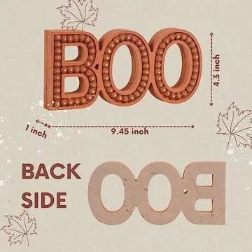 BAYSBAI Boo Halloween Sign, Halloween Decorations Indoor Boo Letter, Wooden Boo Sign Halloween Table Decor, Beaded Boo for Halloween Party Decor, Distressed Orange