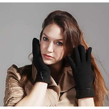 Tomily Womens Touch Screen Phone Fleece Windproof Gloves Winter Warm Wear (Black)
